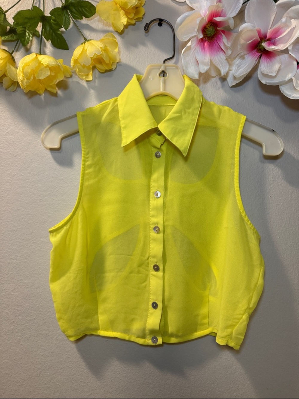 Yellow Sleeveless Button-Up Top